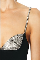 BALMAIN Thin Strap Knit Long Slit Dress in Noir & Argent, view 5, click to view large image.