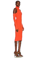 BALMAIN Fingerless Gloved Midi Dress in Orange, view 2, click to view large image.