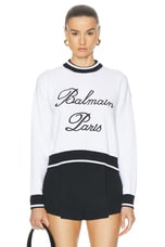 BALMAIN Logo Signature Pullover Sweatshirt in Blanc & Noir, view 1, click to view large image.