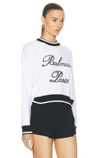 BALMAIN Logo Signature Pullover Sweatshirt in Blanc & Noir, view 2, click to view large image.
