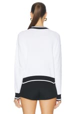 BALMAIN Logo Signature Pullover Sweatshirt in Blanc & Noir, view 3, click to view large image.