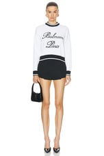 BALMAIN Logo Signature Pullover Sweatshirt in Blanc & Noir, view 4, click to view large image.