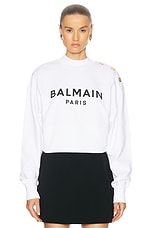 BALMAIN Print Short Sweater in Blanc & Noir, view 1, click to view large image.