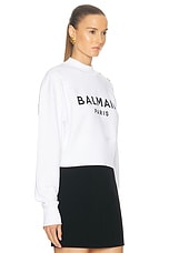 BALMAIN Print Short Sweater in Blanc & Noir, view 2, click to view large image.