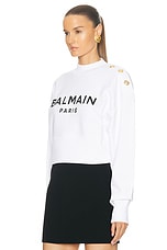BALMAIN Print Short Sweater in Blanc & Noir, view 3, click to view large image.