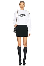 BALMAIN Print Short Sweater in Blanc & Noir, view 5, click to view large image.