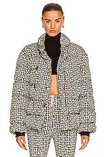 BALMAIN High Neck Belted Monogram Down Jacket in Ivoire & Noir, view 2, click to view large image.