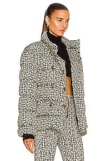 BALMAIN High Neck Belted Monogram Down Jacket in Ivoire & Noir, view 3, click to view large image.