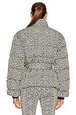 BALMAIN High Neck Belted Monogram Down Jacket in Ivoire & Noir, view 4, click to view large image.
