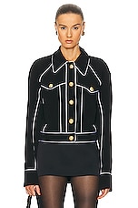 BALMAIN Buttoned Contrasted Western Crepe Jacket in Noir, view 1, click to view large image.