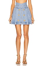 BALMAIN Pleated Denim Mini Skirt in Bleu Clair | FWRD