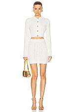 BALMAIN Monogram Mesh Mini Skirt in Blanc, view 4, click to view large image.