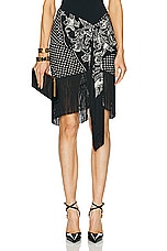 BALMAIN Fringed Paisley Silk Skirt in Noir & Ivoire, view 1, click to view large image.