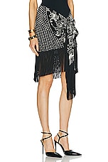 BALMAIN Fringed Paisley Silk Skirt in Noir & Ivoire, view 2, click to view large image.