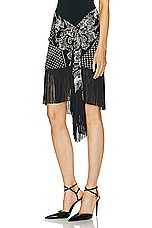 BALMAIN Fringed Paisley Silk Skirt in Noir & Ivoire, view 3, click to view large image.