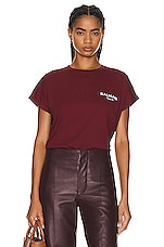 BALMAIN Flock Detail T-shirt in Rouge & Natural, view 1, click to view large image.