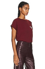 BALMAIN Flock Detail T-shirt in Rouge & Natural, view 2, click to view large image.