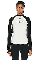 BALMAIN Raglan Jersey Pullover in Blanc & Noir, view 1, click to view large image.