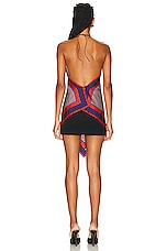 BALMAIN Halter Monogram Scarf Printed Silk Top in Rouge & Blue, view 3, click to view large image.