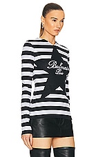 BALMAIN Long Sleeve Signature Jersey Top in Noir & Blanc, view 2, click to view large image.