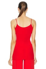 BALMAIN V-Neck Rose Detail Jersey Crepe Top in Rouge, view 3, click to view large image.