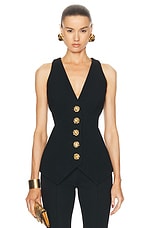 BALMAIN Buttoned Double Crepe Vest in Noir, view 1, click to view large image.