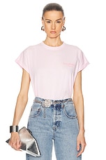 BALMAIN Flock Detail T-Shirt in Rose Clair & Rose Fonce, view 1, click to view large image.