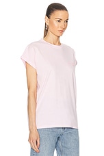 BALMAIN Flock Detail T-Shirt in Rose Clair & Rose Fonce, view 2, click to view large image.