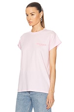 BALMAIN Flock Detail T-Shirt in Rose Clair & Rose Fonce, view 3, click to view large image.