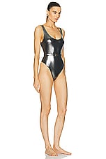 BALMAIN One Piece Belted Swimsuit in Silver, view 2, click to view large image.