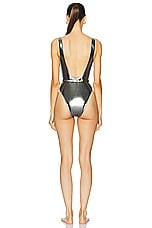 BALMAIN One Piece Belted Swimsuit in Silver, view 3, click to view large image.