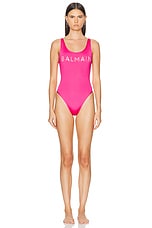 BALMAIN Logo One Piece Swimsuit in Fuxia, view 1, click to view large image.
