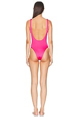 BALMAIN Logo One Piece Swimsuit in Fuxia, view 3, click to view large image.