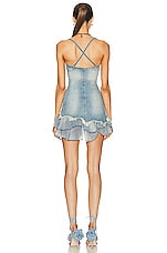 Blumarine Denim Ruffle Mini Dress in Ticino & Warm Sand, view 3, click to view large image.