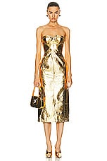 Blumarine Strapless Midi Dress in Gold, view 1, click to view large image.