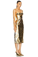 Blumarine Strapless Midi Dress in Gold, view 2, click to view large image.