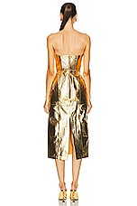 Blumarine Strapless Midi Dress in Gold, view 3, click to view large image.