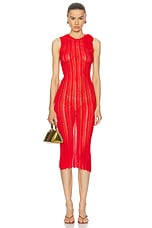 Blumarine Midi Dress With Ruffles in Lipstick Red, view 1, click to view large image.
