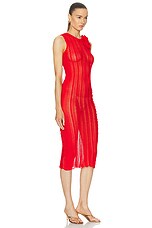Blumarine Midi Dress With Ruffles in Lipstick Red, view 2, click to view large image.