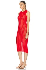 Blumarine Midi Dress With Ruffles in Lipstick Red, view 3, click to view large image.