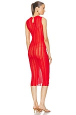 Blumarine Midi Dress With Ruffles in Lipstick Red, view 4, click to view large image.