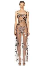 Blumarine Embroidered Sheer Maxi Dress in Silver, view 1, click to view large image.