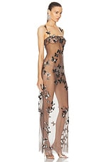 Blumarine Embroidered Sheer Maxi Dress in Silver, view 2, click to view large image.