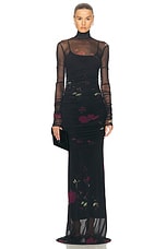 Blumarine Long Sleeve Gown in Black & Cactus Flower, view 1, click to view large image.