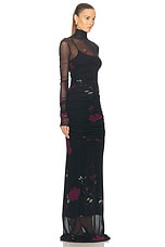 Blumarine Long Sleeve Gown in Black & Cactus Flower, view 2, click to view large image.