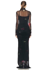 Blumarine Long Sleeve Gown in Black & Cactus Flower, view 3, click to view large image.