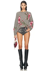 Blumarine Embroidered Short in Steel Grey, view 5, click to view large image.