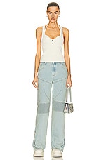 Blumarine Wide Leg Biker Jean in Sterling Blue, view 4, click to view large image.