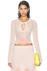 Blumarine Tie Neck Sweater in Powder Pink, view 1, click to view large image.