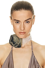 Blumarine Rose Choker in Peacoat & Warm Sand, view 2, click to view large image.